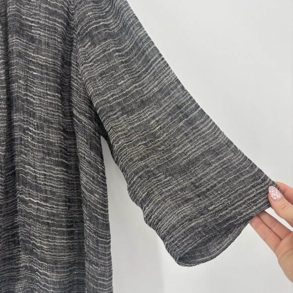 Eileen Fisher Open Front Cardigan Linen Womens Size Large Lagenlook‎ Black - Picture 3 of 6